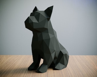 French bulldog Papercraft template, Abstract Low Poly 3D Origami, Home Decor, Artwork, Gifts, PDF, SVG, DXF, Cricut, Silhouette Cameo