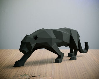 Black Panther Papercraft template, Abstract Low Poly 3D Origami, Home Decor, Artwork, Gifts, PDF, SVG, DXF, Cricut, Silhouette Cameo