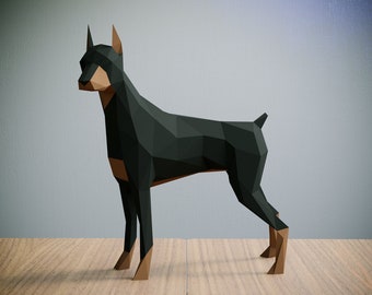 Doberman - Papercraft Modèle, Origami 3D, Décoration d'intérieur, Cadeaux. PDF, SVG, DXF, Cricut, Silhouette Cameo