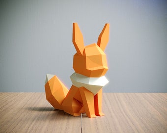 Pokémon Eevee Papercraft template, Abstract Low Poly 3D Origami, Home Decor, Artwork, Gifts, PDF, SVG, DXF, Cricut, Silhouette Cameo