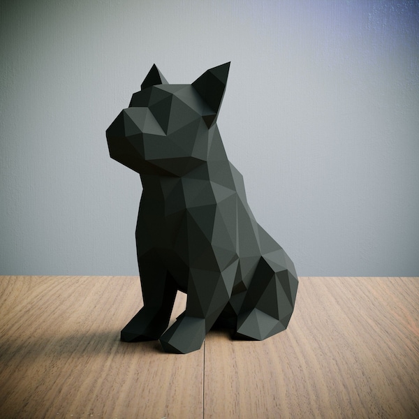 Bouledogue français - Papercraft Modèle, Origami 3D, Décoration d'intérieur, Cadeaux. PDF, SVG, DXF, Cricut, Silhouette Cameo