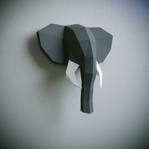 Elephant head Papercraft template, Abstract Low Poly 3D Origami, Home Decor, Artwork, Gifts, PDF, SVG, DXF, Cricut, Silhouette Cameo