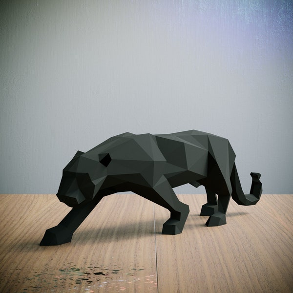 Black Panther Papercraft template, Abstract Low Poly 3D Origami, Home Decor, Artwork, Gifts, PDF, SVG, DXF, Cricut, Silhouette Cameo