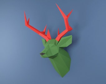 Deer Head Papercraft template, Abstract Low Poly 3D Origami, Home Decor, Artwork, Gifts, PDF, SVG, DXF, Cricut, Silhouette Cameo