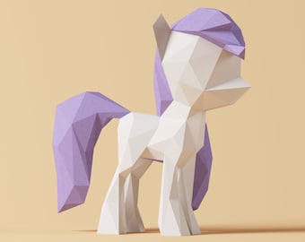 Pequeño Pony Papercraft Plantilla，Abstracto 3D Origami, Decoración del Hogar, Arte, Regalos, PDF, SVG, DXF, Cricut, Silhouette Cameo