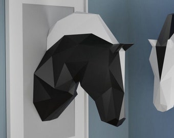 Tête de cheval - Papercraft Modèle, Origami 3D, Décoration d'intérieur, Cadeaux. PDF, SVG, DXF, Cricut, Silhouette Cameo