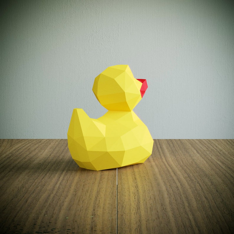 Little Yellow Duck Papercraft template, Abstract Low Poly 3D Origami, Home Decor, Artwork, Gifts, PDF, SVG, DXF, Cricut, Silhouette Cameo image 3