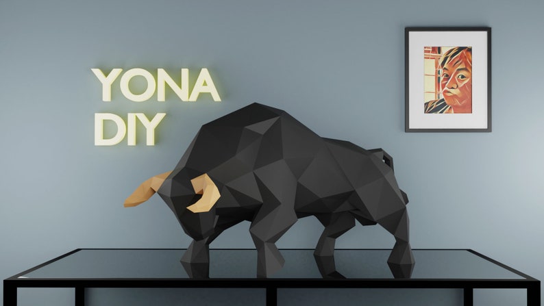 Black Bull Papercraft template, Abstract Low Poly 3D Origami, Home Decor, Artwork, Gifts, PDF, SVG, DXF, Cricut, Silhouette Cameo image 6