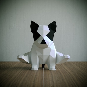 Bulldog Francese Ginnasta Papercraft schema, Origami 3D modello, Decorazione per la Casa,Arte, Regali, SVG, DXF, Cricut, Silhouette Cameo