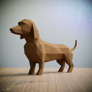 Perro Salchicha Papercraft Plantilla，Abstracto 3D Origami, Decoración del Hogar, Arte, Regalos, PDF, SVG, DXF, Cricut, Silhouette Cameo