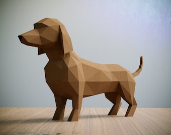 Dachshund Papercraft template, Abstract Low Poly 3D Origami, Home Decor, Artwork, Gifts, PDF, SVG, DXF, Cricut, Silhouette Cameo