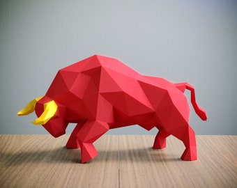 Stier Papercraft Vorlage, 3D-Origami, Wohnkultur, Kunstwerk, Geschenke，PDF, SVG, DXF, Cricut, Silhouette Cameo