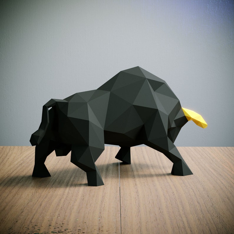 Black Bull Papercraft template, Abstract Low Poly 3D Origami, Home Decor, Artwork, Gifts, PDF, SVG, DXF, Cricut, Silhouette Cameo image 3