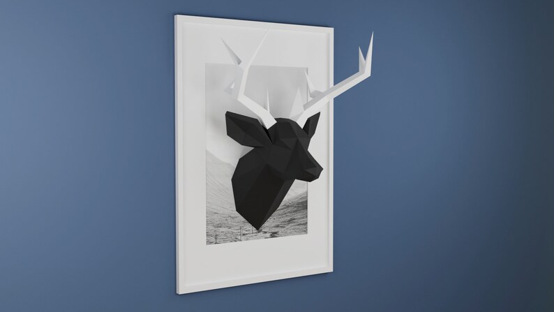 Hirschkopf Papercraft Vorlage, 3D-Origami, Wohnkultur, Kunstwerk, GeschenkePDF, SVG, DXF, Cricut, Silhouette Cameo Bild 3