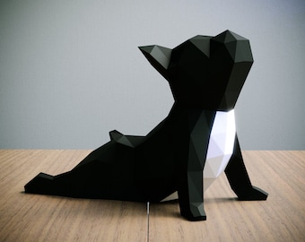 Bouledogue français de yoga - Papercraft Modèle, Origami 3D, Décoration d'intérieur, Cadeaux. PDF, SVG, DXF, Cricut, Silhouette Cameo