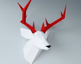 Deer Head Papercraft template, Abstract Low Poly 3D Origami, Home Decor, Artwork, Gifts, PDF, SVG, DXF, Cricut, Silhouette Cameo