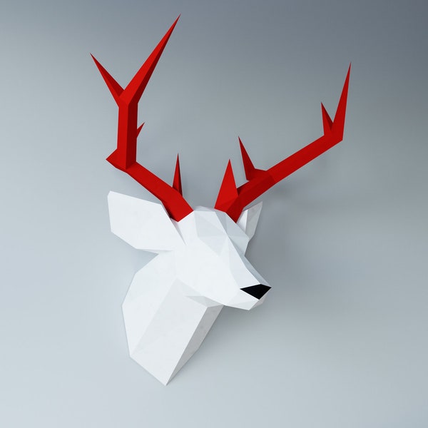 Hirschkopf Papercraft Vorlage, 3D-Origami, Wohnkultur, Kunstwerk, Geschenke，PDF, SVG, DXF, Cricut, Silhouette Cameo