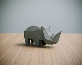 Little Rhino Papercraft template, Abstract Low Poly 3D Origami, Home Decor, Artwork, Gifts, PDF, SVG, DXF, Cricut, Silhouette Cameo