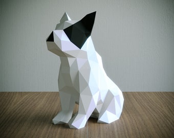 Bouledogue français - Papercraft Modèle, Origami 3D, Décoration d'intérieur, Cadeaux. PDF, SVG, DXF, Cricut, Silhouette Cameo