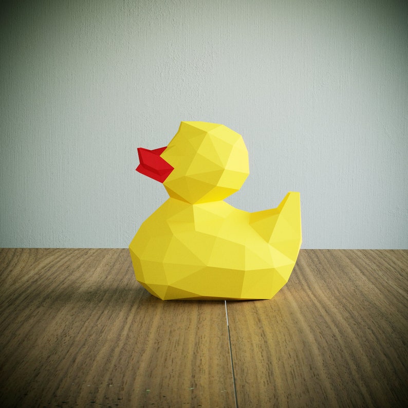 Little Yellow Duck Papercraft template, Abstract Low Poly 3D Origami, Home Decor, Artwork, Gifts, PDF, SVG, DXF, Cricut, Silhouette Cameo image 1