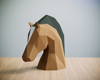 Szablon Papercraft Horsehead, abstrakcyjne origami 3D Low Poly, wystrój domu, grafika, prezenty, PDF, SVG, DXF, Cricut, sylwetka Cameo