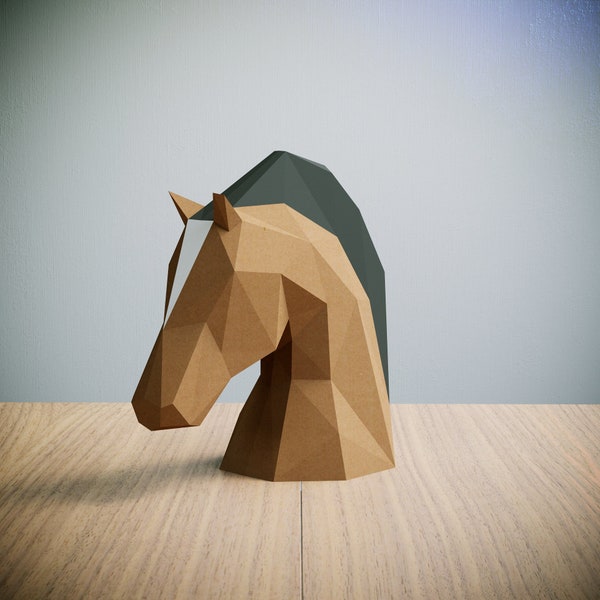 Tête de cheval - Papercraft Modèle, Origami 3D, Décoration d'intérieur, Cadeaux. PDF, SVG, DXF, Cricut, Silhouette Cameo