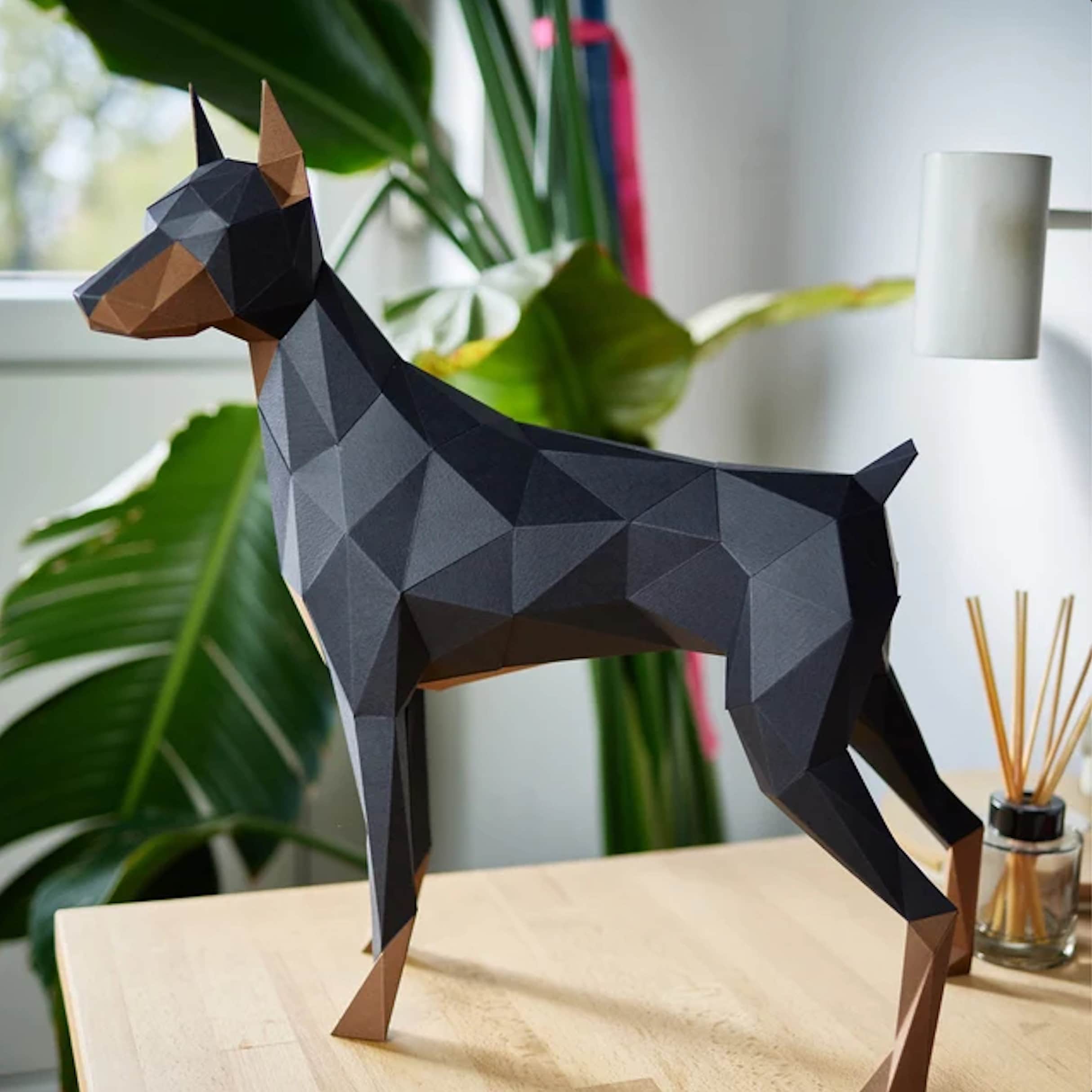Dobermann Papercraft Vorlage, 3D-Origami, Wohnkultur, Kunstwerk ...