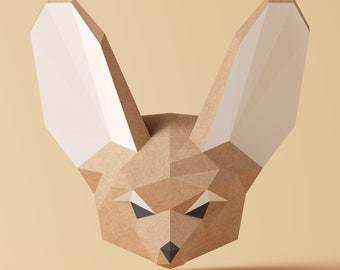 Renard fennec - Papercraft Modèle, Origami 3D, Décoration d&#39;intérieur, Cadeaux. PDF, SVG, DXF, Cricut, Silhouette Cameo