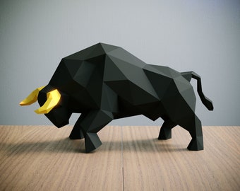 Stier papierknutsel sjabloon, 3D Origami, woningdecoratie, kunstwerk, geschenken.PDF, SVG, DXF, Cricut, Silhouette Cameo