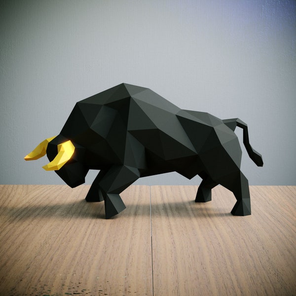 Black Bull Papercraft template, Abstract Low Poly 3D Origami, Home Decor, Artwork, Gifts, PDF, SVG, DXF, Cricut, Silhouette Cameo