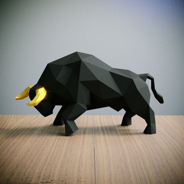 Black Bull Papercraft szablon, abstrakcyjne origami 3D Low Poly, wystrój wnętrz, grafika, prezenty, PDF, SVG, DXF, Cricut, sylwetka Cameo