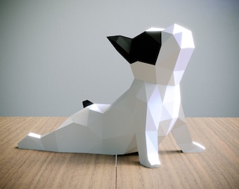 Yoga French bulldog Papercraft template, Abstract Low Poly 3D Origami, Home Decor, Artwork, Gifts, PDF, SVG, DXF, Cricut, Silhouette Cameo