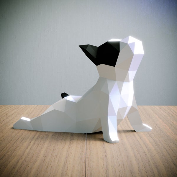 Bouledogue français de yoga - Papercraft Modèle, Origami 3D, Décoration d'intérieur, Cadeaux. PDF, SVG, DXF, Cricut, Silhouette Cameo