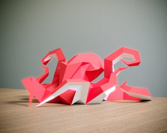 Oktopus Papercraft Vorlage, 3D-Origami, Wohnkultur, Kunstwerk, Geschenke，PDF, SVG, DXF, Cricut, Silhouette Cameo