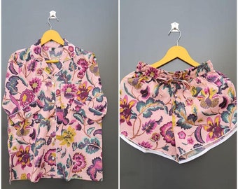 Floral Printed Pj Set, Women Short Pj Set, Summer Pj Set, Nightwear Dress, Cotton Short PJ Set, Summer Wear Shorts Pj Set, Customized Shorts