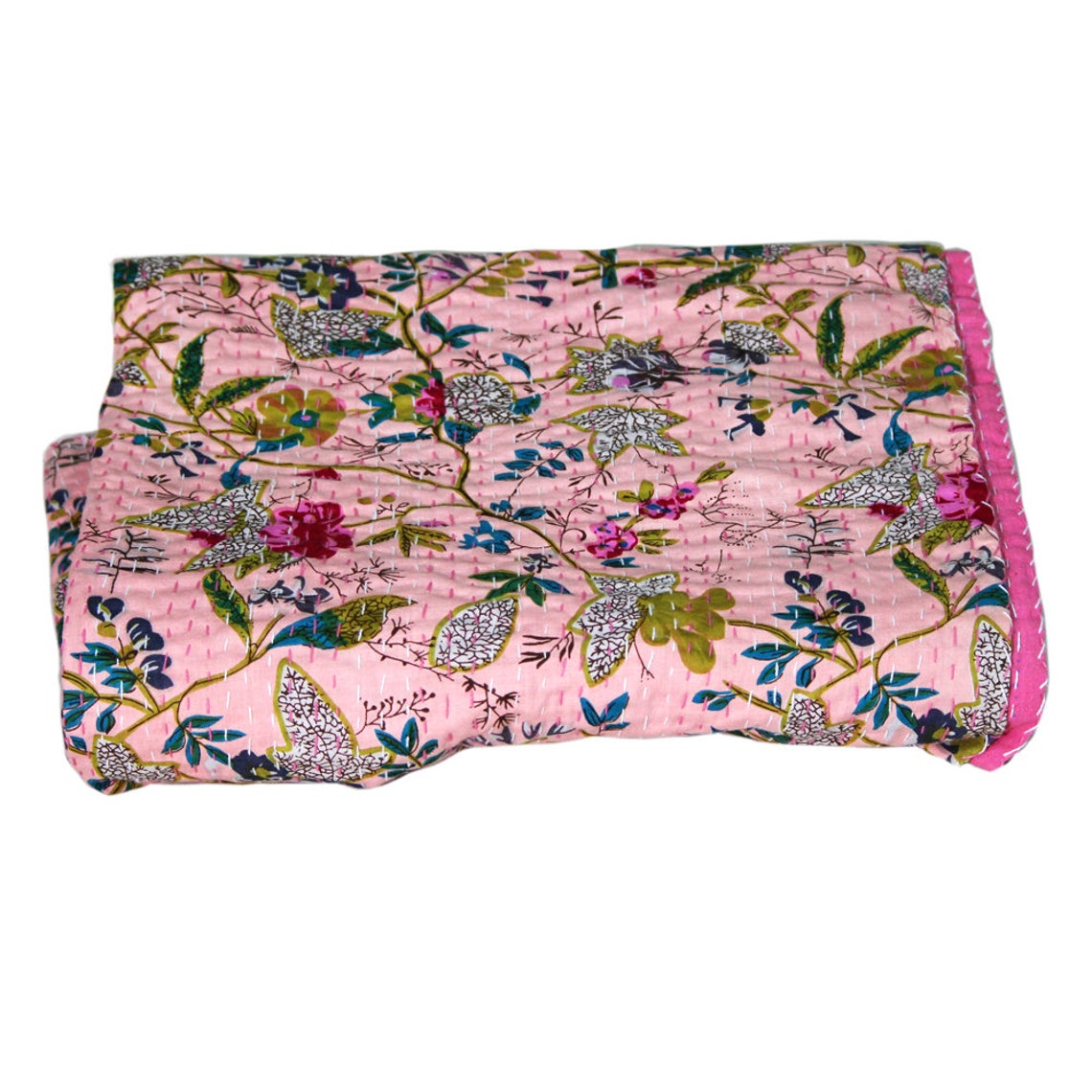 Pink Floral Kantha Quilt Kantha Blanket and Throw Bohemian Etsy
