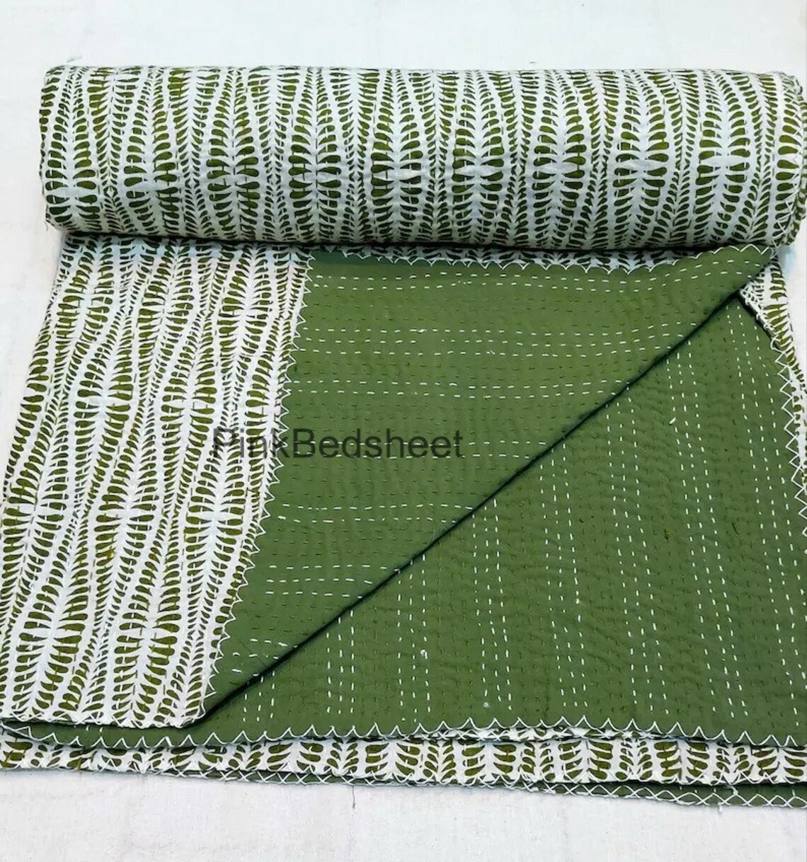 Indian Hand Block Print Quilt Queen Size Kantha Throw Quilt Etsy