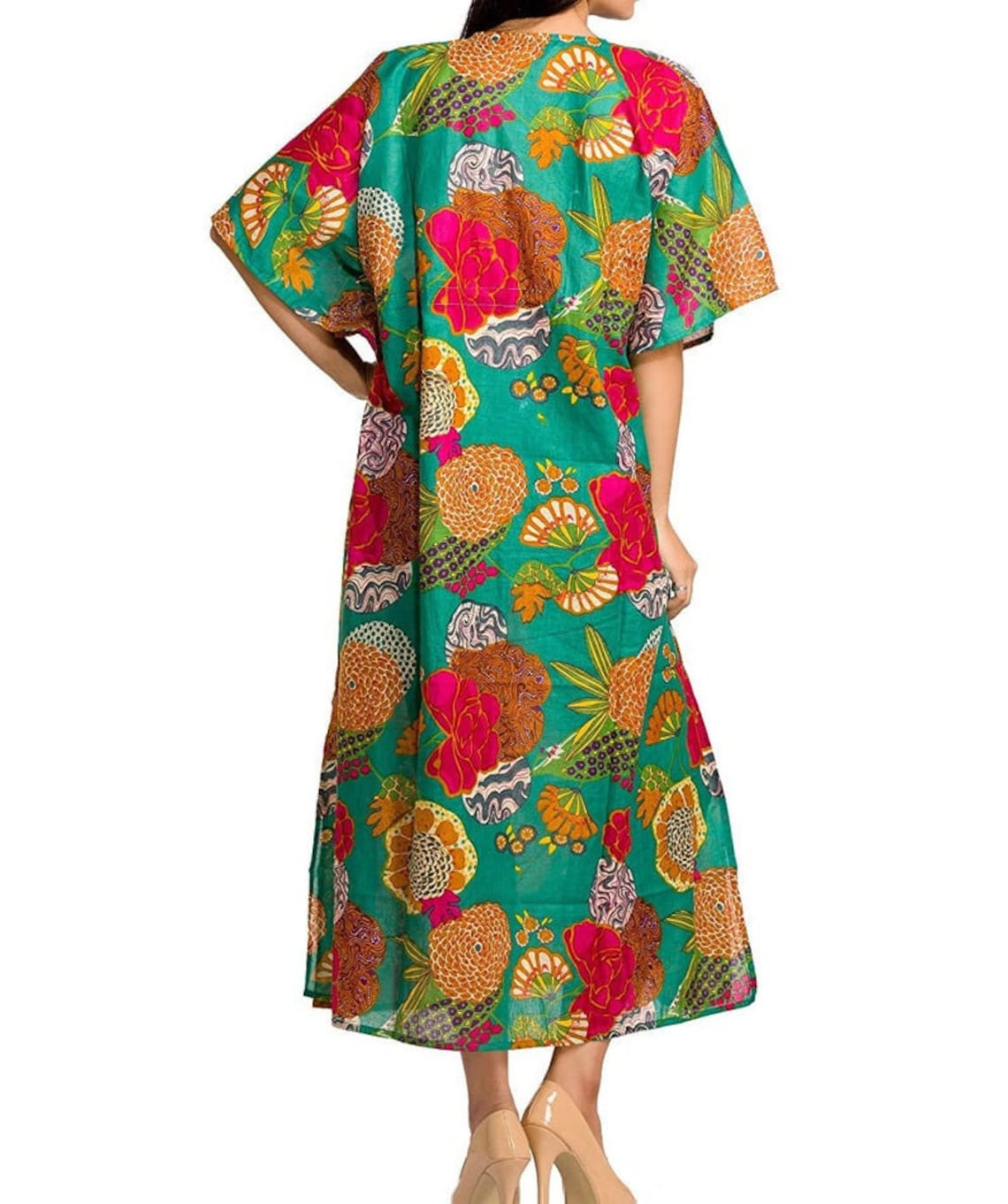 Cotton Kaftans Nightwear Long Green Cotton Kaftan Dress Gown Etsy