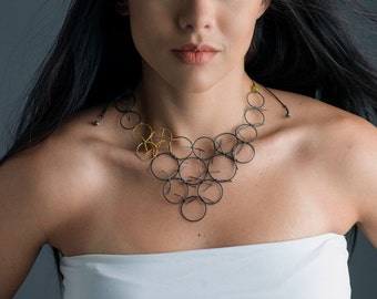 Oxidized silver necklace, Matte finich, Geometric art necklace.