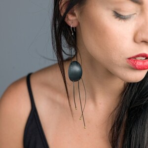 Unusual long and popular black earrings. Handmade earrings, Unique earrings, statement earrings image 1