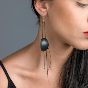 Unusual long and popular black earrings. Handmade earrings, Unique earrings, statement earrings image 2