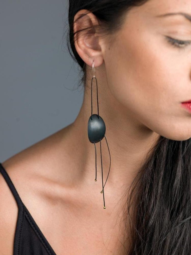 Unusual long and popular black earrings. Handmade earrings, Unique earrings, statement earrings image 2