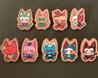 kitty bat villain wooden pins