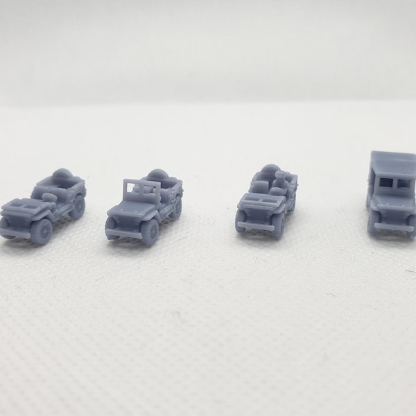 4 x N-Gauge WW2 Allied Willy's Jeeps - Suitable for use with N-Scale railways