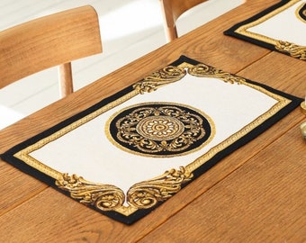 Tapestry Placemats Black Gold, Baroque,  Table Placemats, Set Plate Placemats, Decorative Placemats