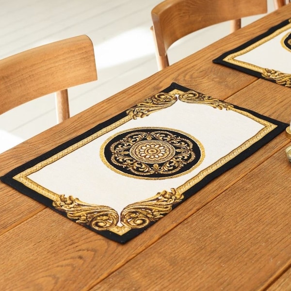 Tapestry Placemats Black Gold, Baroque,  Table Placemats, Set Plate Placemats, Decorative Placemats