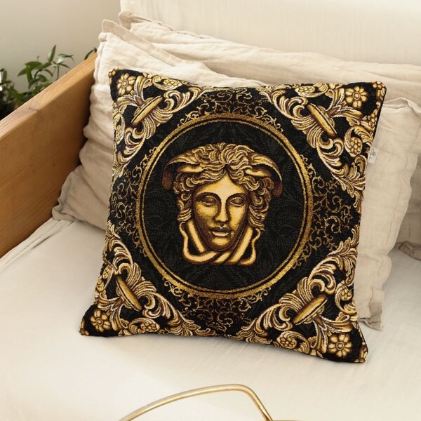 Tapestry Cushion Cover, Black Gold Pillow, Tapestry Throw Pillow, Baroque Cushion Cover