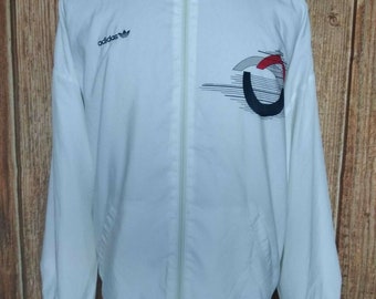 Vintage White Adidas Jacket Made in Malta Big Logo Tracksuit 90's Sz XL