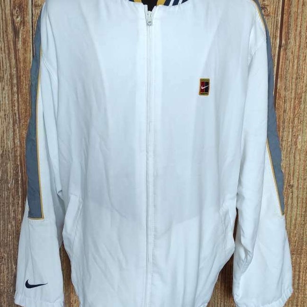 Vintage Nike Challenge Court Tennis White Bomber Jacket Zip Tracksuit Size L