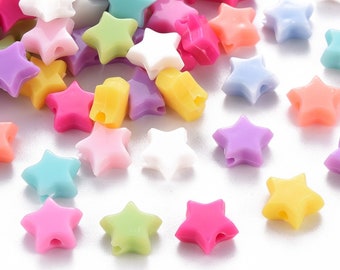 50, 100 multicolored acrylic star beads 8mm